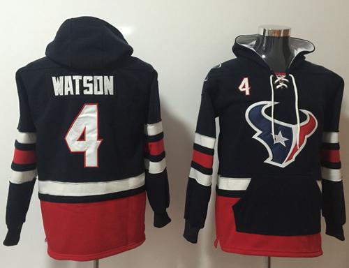 Nike Texans #4 Deshaun Watson Navy Blue/Red Name & Number Pullover NFL Hoodie